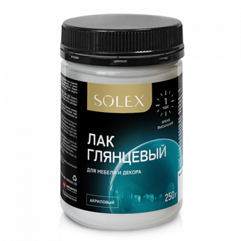 ЛАК глянцевый SOLEX для мебели и декора 0,25кг (уп 12)
