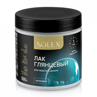 ЛАК глянцевый SOLEX для мебели и декора 0,5кг (уп 6)